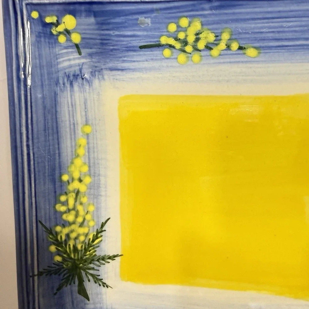 Atelier Du‎ Sage France Mimosa 7X7 Square Plate Hand Painted Blue Yellow #363